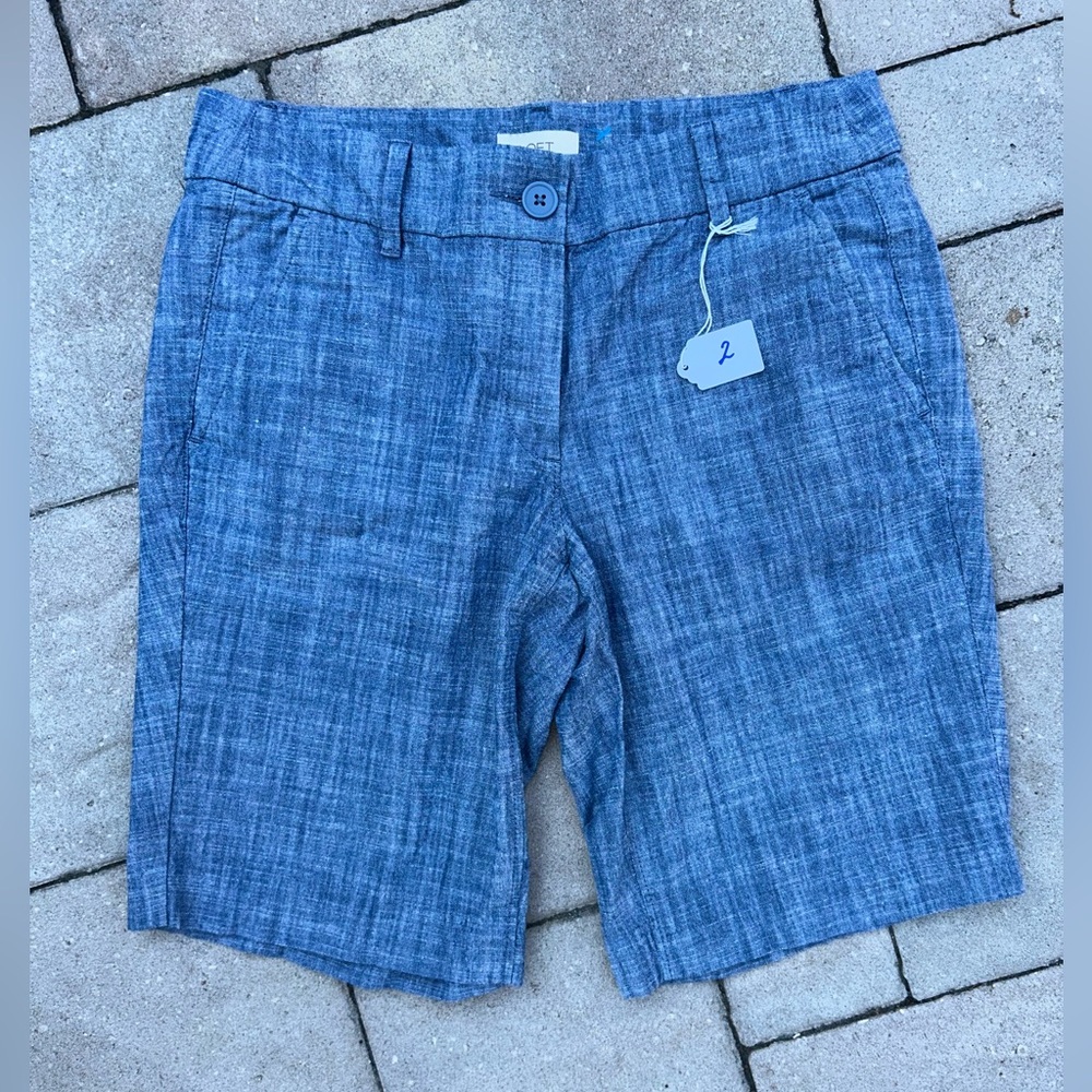 LOFT Blue Linen-Blend Bermuda Shorts